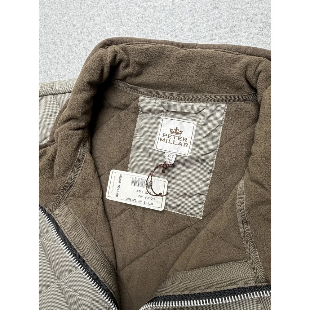 Peter Millar Vest Mens 2XLT Brown Quilted Full Zip Fleece Lined MF13Z13DX